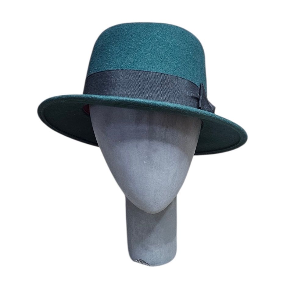 Vintage 1960s–70s Teal Felt Fedora Trilby Hat | IMPORTNA | Wool Felt | Deadstock - Picture 2 of 8